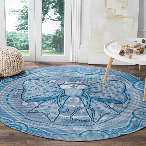 Aussie Nurse Round Carpet Blue Stethoscope Coquette Bow Aboriginal Dot Art
