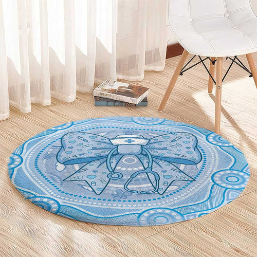 Aussie Nurse Round Carpet Blue Stethoscope Coquette Bow Aboriginal Dot Art
