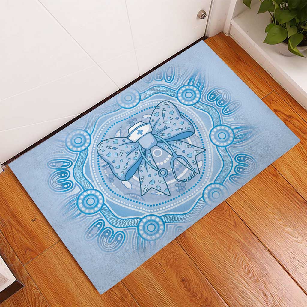 Aussie Nurse Rubber Doormat Blue Stethoscope Coquette Bow Aboriginal Dot Art