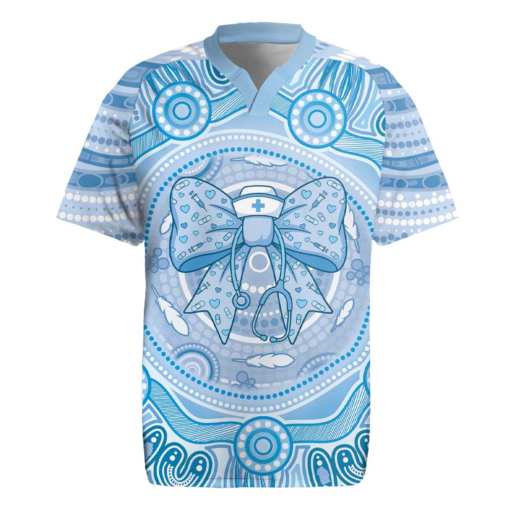 Aussie Nurse Personalised Rugby Jersey Blue Stethoscope Coquette Bow Aboriginal Dot Art