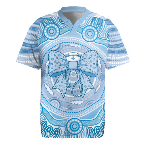 Aussie Nurse Personalised Rugby Jersey Blue Stethoscope Coquette Bow Aboriginal Dot Art