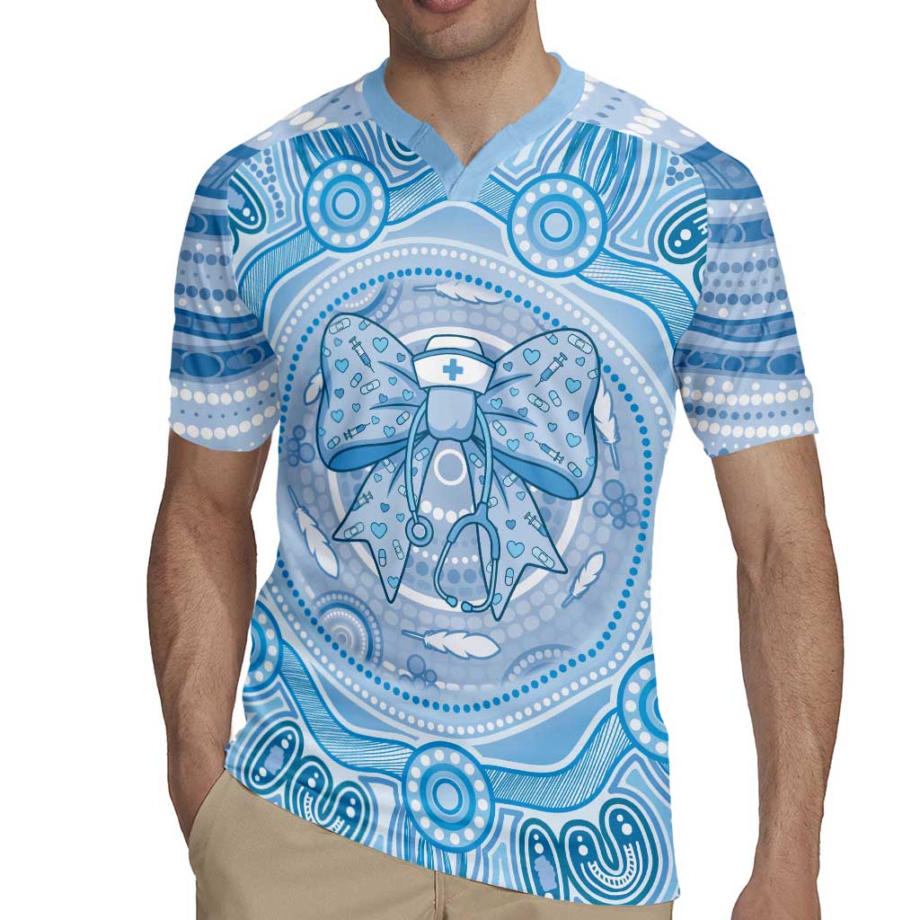 Aussie Nurse Personalised Rugby Jersey Blue Stethoscope Coquette Bow Aboriginal Dot Art
