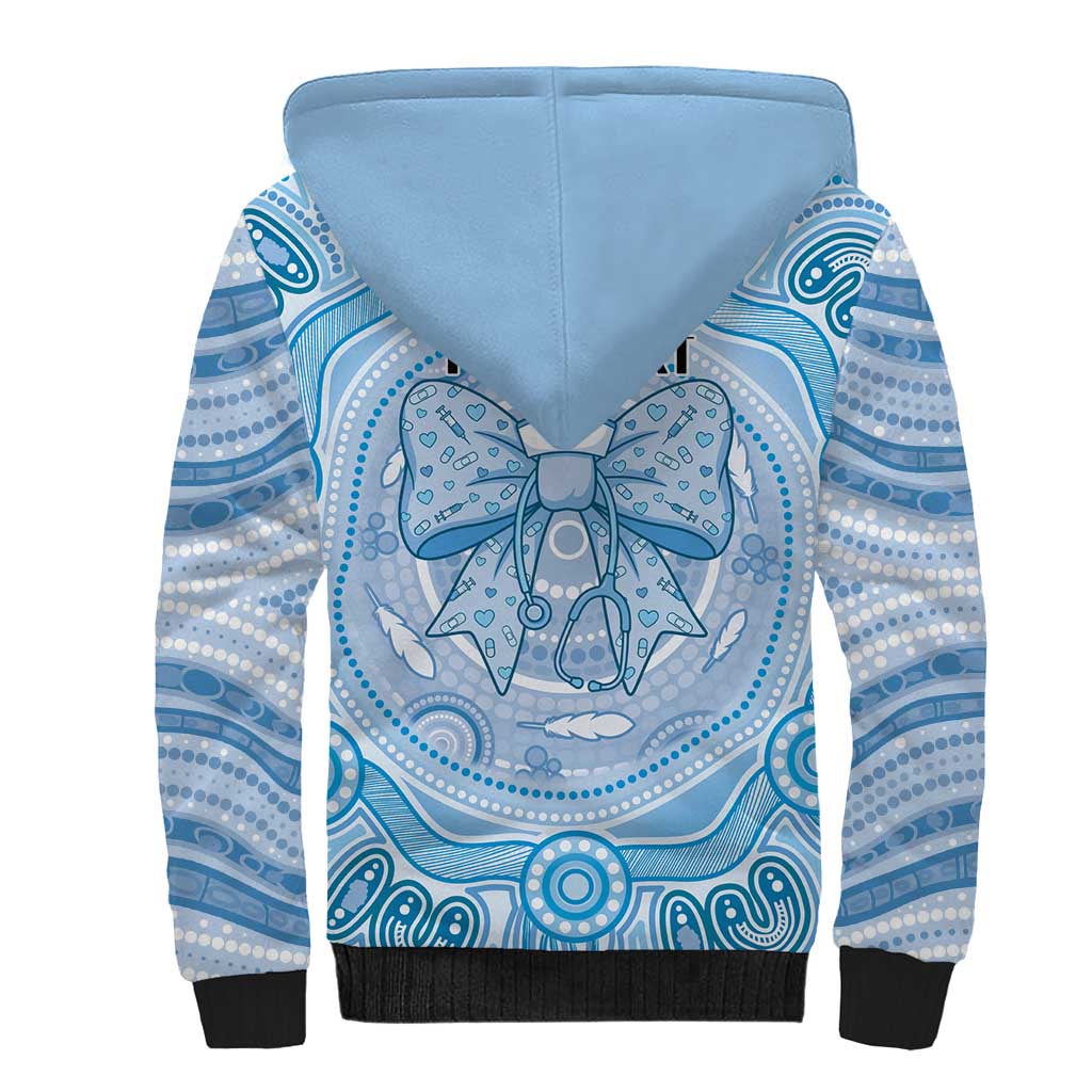 Aussie Nurse Personalised Sherpa Hoodie Blue Stethoscope Coquette Bow Aboriginal Dot Art