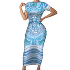 Aussie Nurse Personalised Short Sleeve Bodycon Dress Blue Stethoscope Coquette Bow Aboriginal Dot Art