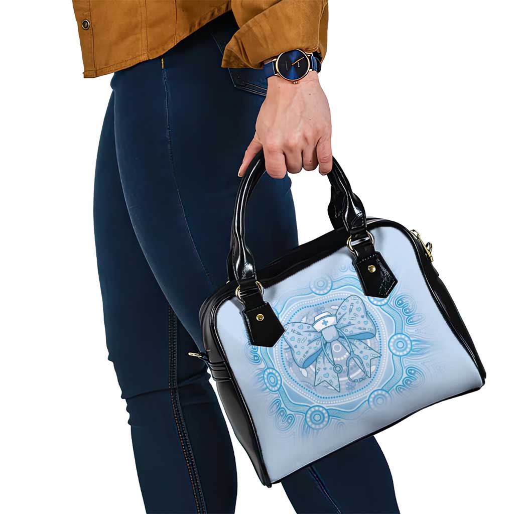 Aussie Nurse Shoulder Handbag Blue Stethoscope Coquette Bow Aboriginal Dot Art
