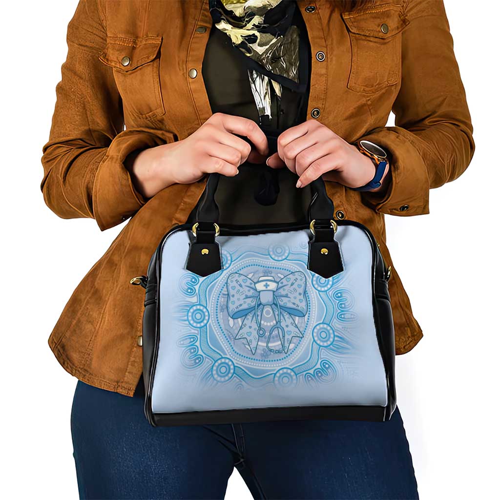 Aussie Nurse Shoulder Handbag Blue Stethoscope Coquette Bow Aboriginal Dot Art