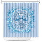 Aussie Nurse Shower Curtain Blue Stethoscope Coquette Bow Aboriginal Dot Art