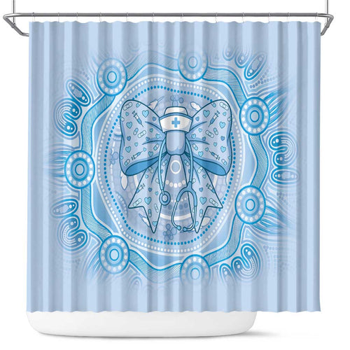 Aussie Nurse Shower Curtain Blue Stethoscope Coquette Bow Aboriginal Dot Art