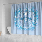 Aussie Nurse Shower Curtain Blue Stethoscope Coquette Bow Aboriginal Dot Art