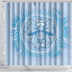 Aussie Nurse Shower Curtain Blue Stethoscope Coquette Bow Aboriginal Dot Art