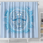Aussie Nurse Shower Curtain Blue Stethoscope Coquette Bow Aboriginal Dot Art