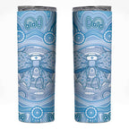 Aussie Nurse Personalised Skinny Tumbler Blue Stethoscope Coquette Bow Aboriginal Dot Art