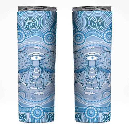 Aussie Nurse Personalised Skinny Tumbler Blue Stethoscope Coquette Bow Aboriginal Dot Art