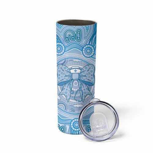 Aussie Nurse Personalised Skinny Tumbler Blue Stethoscope Coquette Bow Aboriginal Dot Art