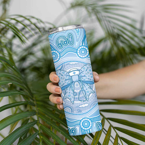 Aussie Nurse Personalised Skinny Tumbler Blue Stethoscope Coquette Bow Aboriginal Dot Art