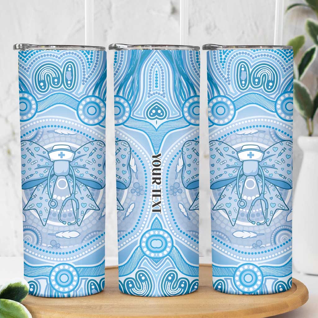 Aussie Nurse Personalised Skinny Tumbler Blue Stethoscope Coquette Bow Aboriginal Dot Art