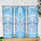 Aussie Nurse Personalised Skinny Tumbler Blue Stethoscope Coquette Bow Aboriginal Dot Art