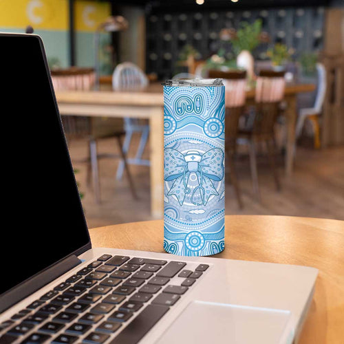 Aussie Nurse Personalised Skinny Tumbler Blue Stethoscope Coquette Bow Aboriginal Dot Art