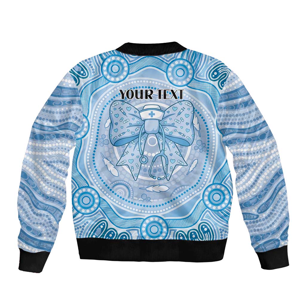 Aussie Nurse Personalised Sleeve Zip Bomber Jacket Blue Stethoscope Coquette Bow Aboriginal Dot Art