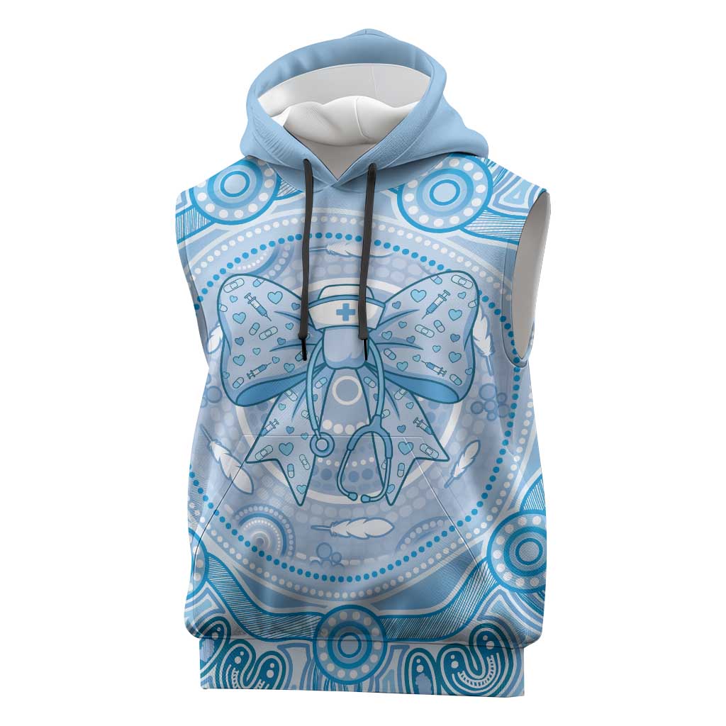 Aussie Nurse Personalised Sleeveless Hoodie Blue Stethoscope Coquette Bow Aboriginal Dot Art