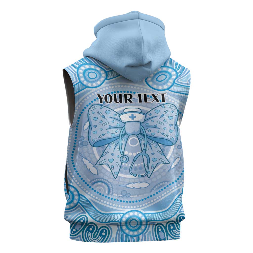 Aussie Nurse Personalised Sleeveless Hoodie Blue Stethoscope Coquette Bow Aboriginal Dot Art