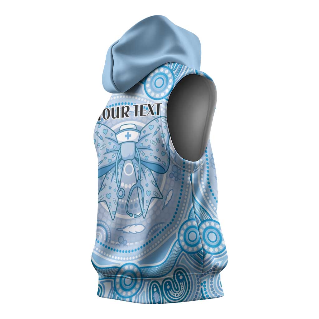 Aussie Nurse Personalised Sleeveless Hoodie Blue Stethoscope Coquette Bow Aboriginal Dot Art