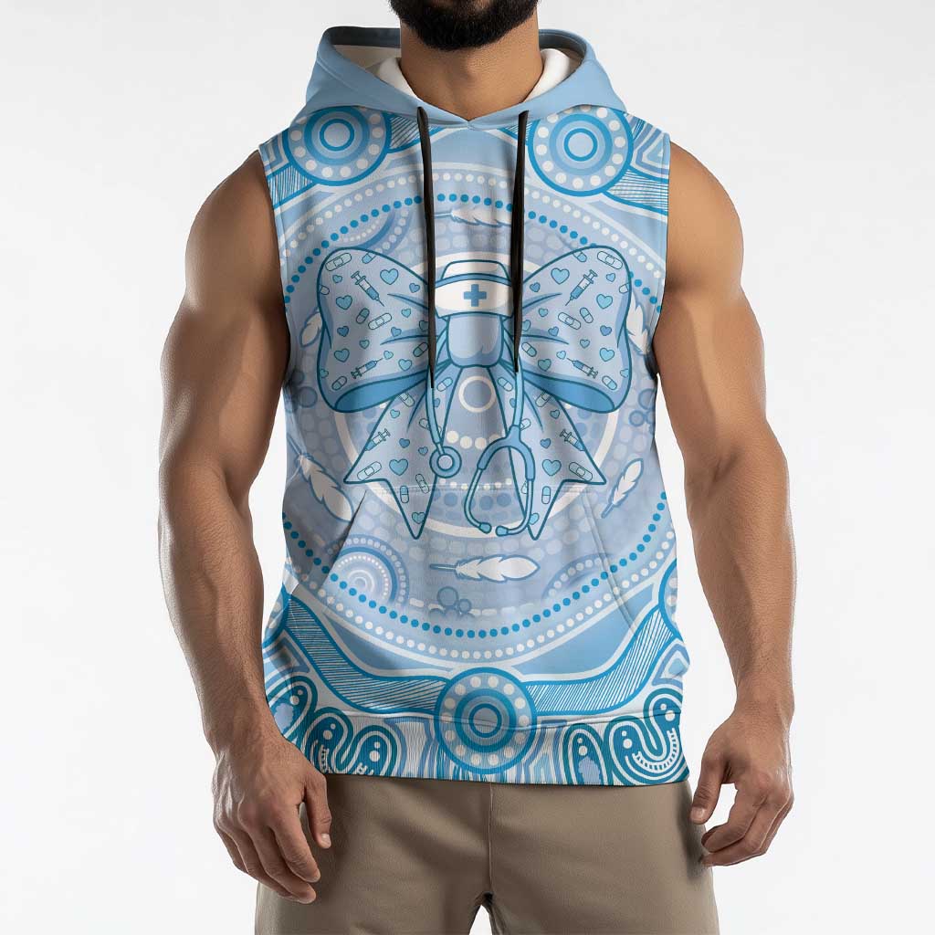 Aussie Nurse Personalised Sleeveless Hoodie Blue Stethoscope Coquette Bow Aboriginal Dot Art