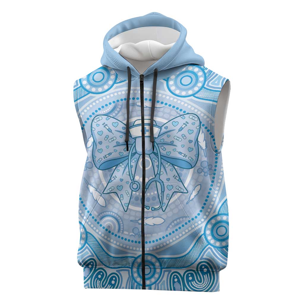 Aussie Nurse Personalised Sleeveless Zip Hoodie Blue Stethoscope Coquette Bow Aboriginal Dot Art
