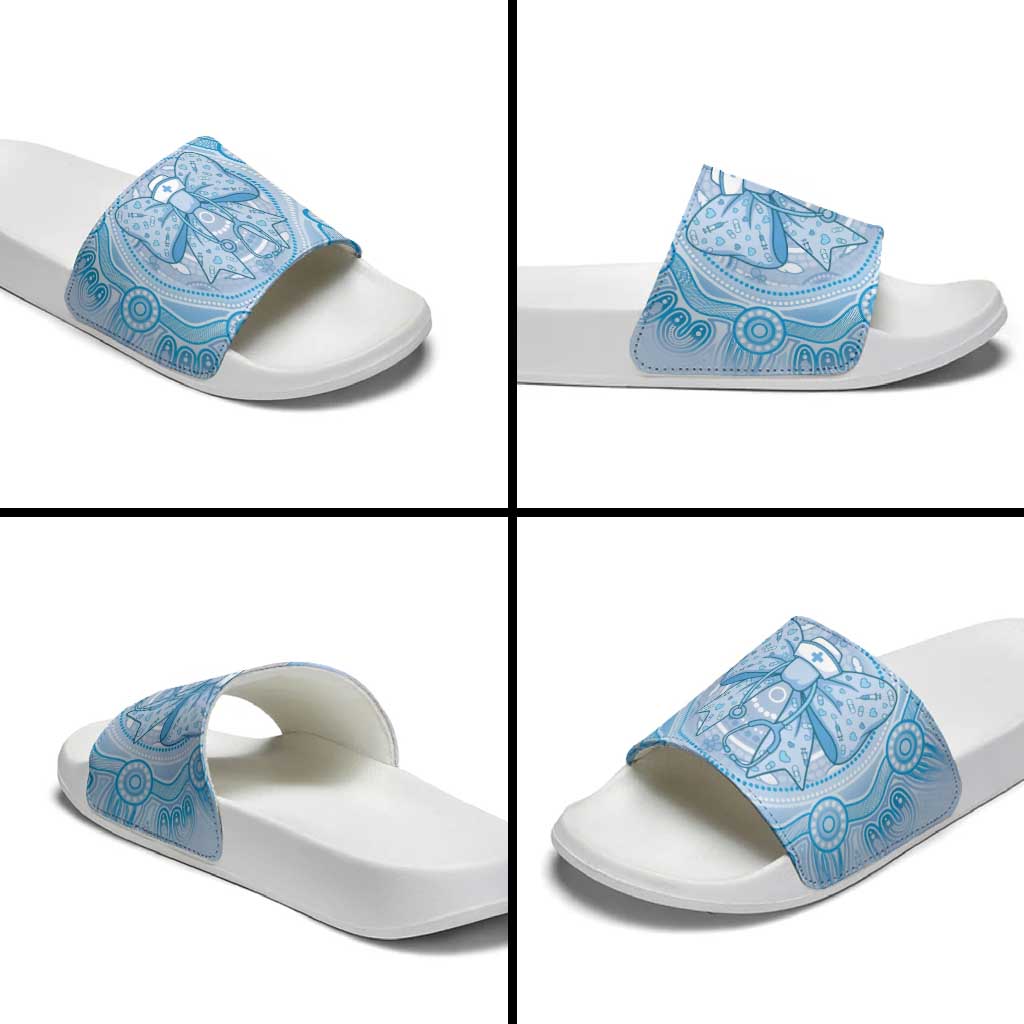 Aussie Nurse Slide Sandals Blue Stethoscope Coquette Bow Aboriginal Dot Art