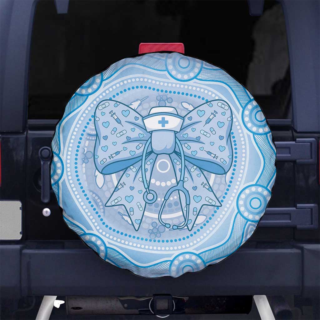 Aussie Nurse Spare Tire Cover Blue Stethoscope Coquette Bow Aboriginal Dot Art