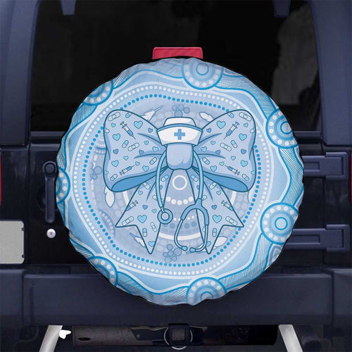 Aussie Nurse Spare Tire Cover Blue Stethoscope Coquette Bow Aboriginal Dot Art