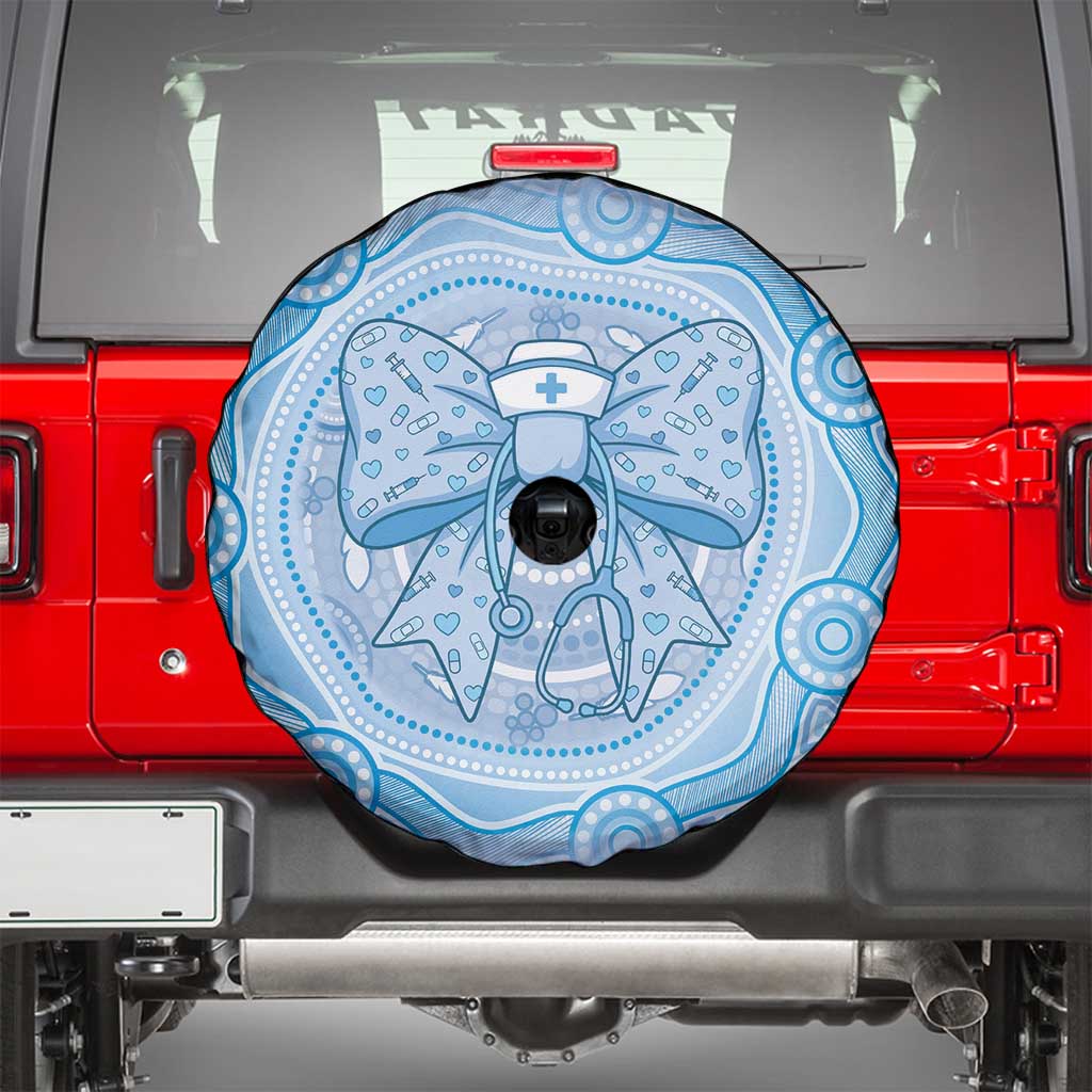 Aussie Nurse Spare Tire Cover Blue Stethoscope Coquette Bow Aboriginal Dot Art