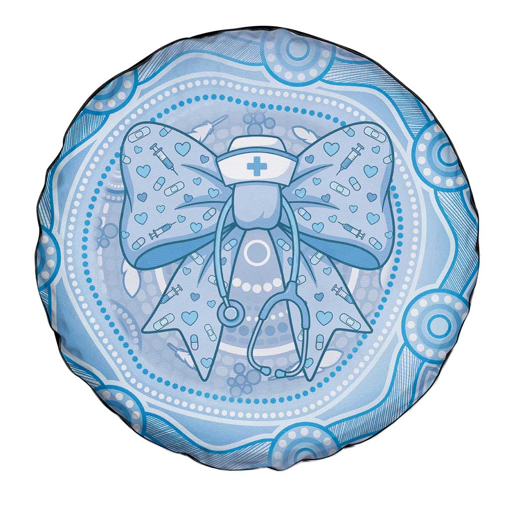 Aussie Nurse Spare Tire Cover Blue Stethoscope Coquette Bow Aboriginal Dot Art