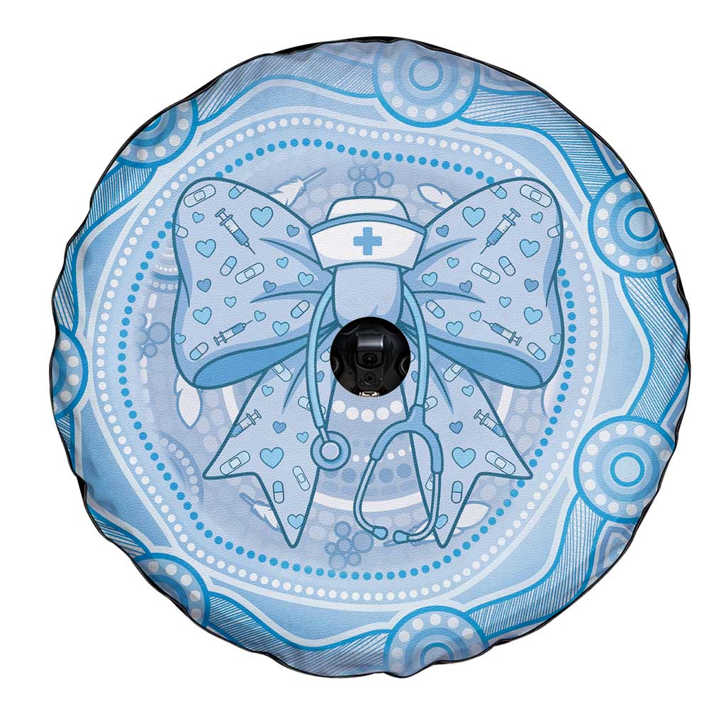 Aussie Nurse Spare Tire Cover Blue Stethoscope Coquette Bow Aboriginal Dot Art