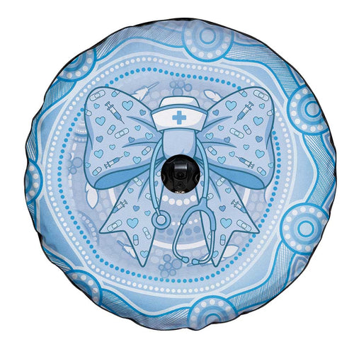 Aussie Nurse Spare Tire Cover Blue Stethoscope Coquette Bow Aboriginal Dot Art