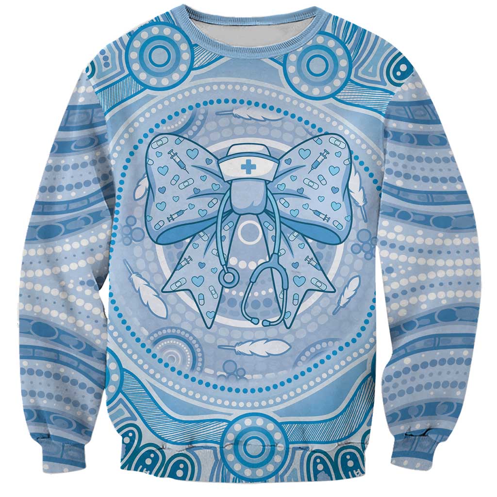 Aussie Nurse Personalised Sweatshirt Blue Stethoscope Coquette Bow Aboriginal Dot Art