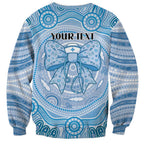 Aussie Nurse Personalised Sweatshirt Blue Stethoscope Coquette Bow Aboriginal Dot Art