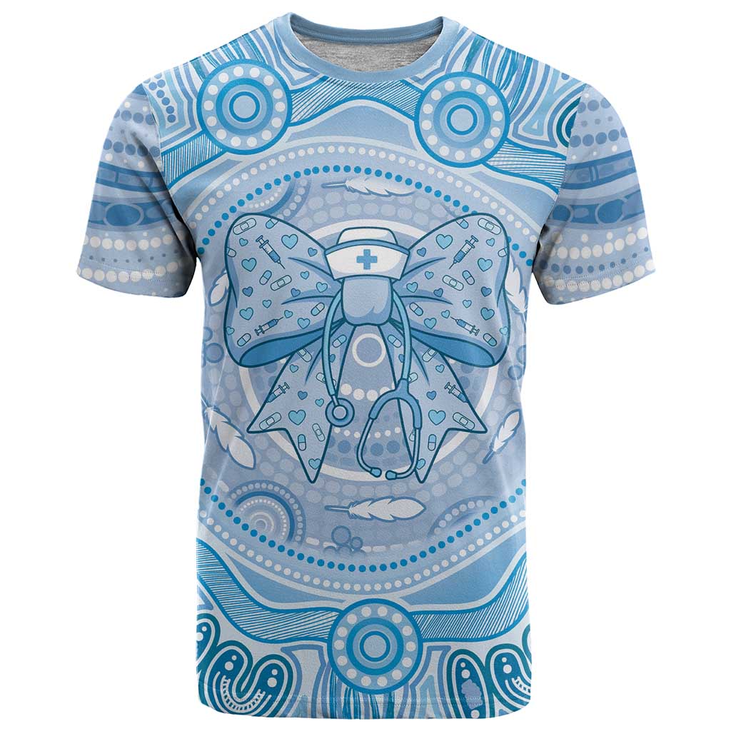 Aussie Nurse Personalised T Shirt Blue Stethoscope Coquette Bow Aboriginal Dot Art