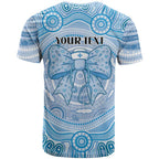 Aussie Nurse Personalised T Shirt Blue Stethoscope Coquette Bow Aboriginal Dot Art