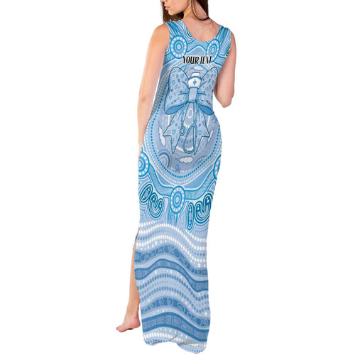 Aussie Nurse Personalised Tank Maxi Dress Blue Stethoscope Coquette Bow Aboriginal Dot Art
