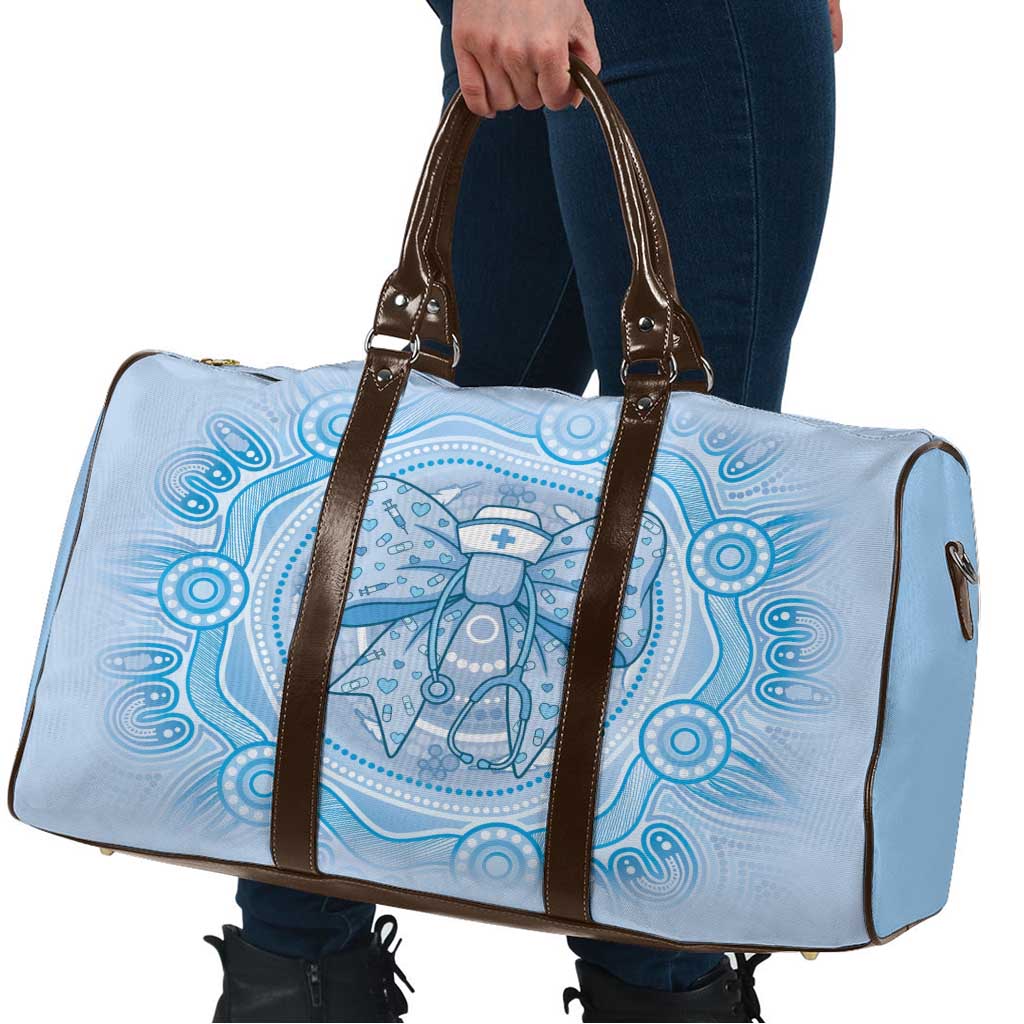 Aussie Nurse Travel Bag Blue Stethoscope Coquette Bow Aboriginal Dot Art