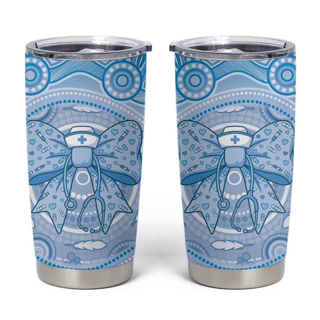Aussie Nurse Personalised Tumbler Cup Blue Stethoscope Coquette Bow Aboriginal Dot Art