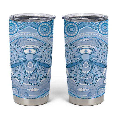 Aussie Nurse Personalised Tumbler Cup Blue Stethoscope Coquette Bow Aboriginal Dot Art