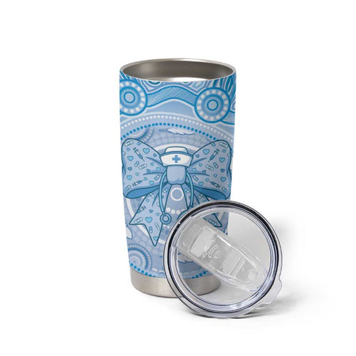 Aussie Nurse Personalised Tumbler Cup Blue Stethoscope Coquette Bow Aboriginal Dot Art