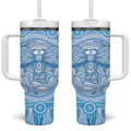 Aussie Nurse Personalised Tumbler With Handle Blue Stethoscope Coquette Bow Aboriginal Dot Art