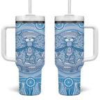 Aussie Nurse Personalised Tumbler With Handle Blue Stethoscope Coquette Bow Aboriginal Dot Art