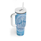 Aussie Nurse Personalised Tumbler With Handle Blue Stethoscope Coquette Bow Aboriginal Dot Art