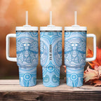 Aussie Nurse Personalised Tumbler With Handle Blue Stethoscope Coquette Bow Aboriginal Dot Art