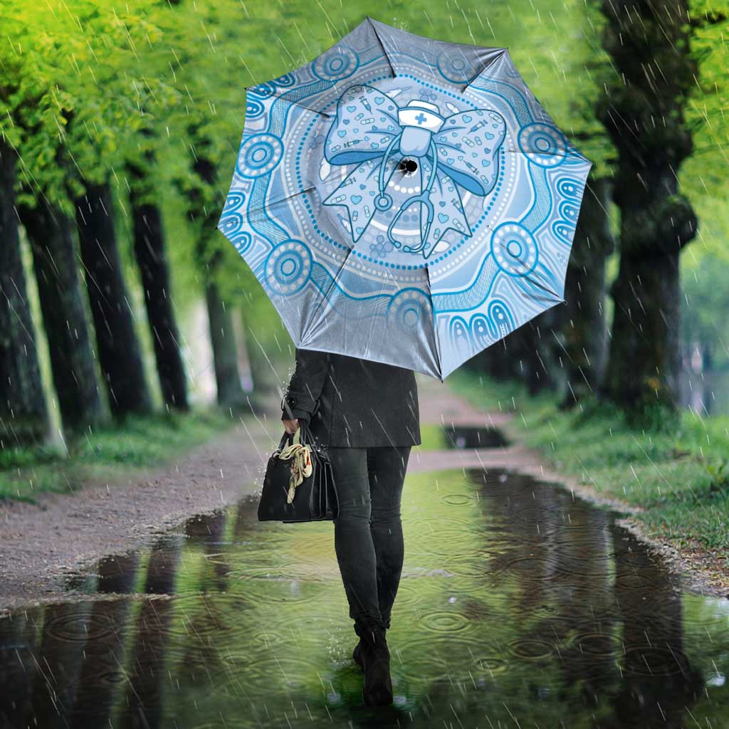 Aussie Nurse Umbrella Blue Stethoscope Coquette Bow Aboriginal Dot Art