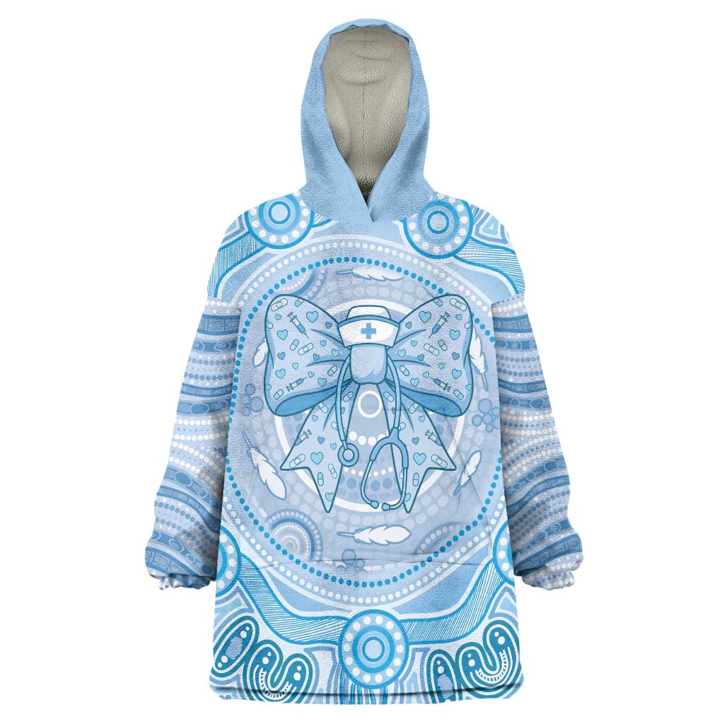Aussie Nurse Personalised Wearable Blanket Hoodie Blue Stethoscope Coquette Bow Aboriginal Dot Art
